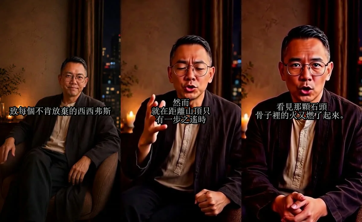 西西弗斯口播:本人對鏡頭、末幀接龍一鏡到底
